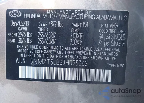 2018 Hyundai Santa Fe Sport 2.4L z USA, uszkodzony, nr VIN 5NMZT3LB3JH095362